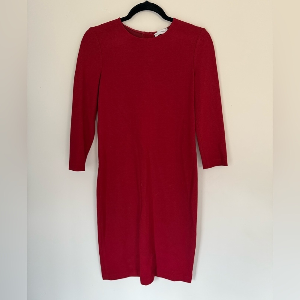 Vince Dress Womens Small Crew Neck Boucle Sheath Back Zipper 3/4 Sleeve Red